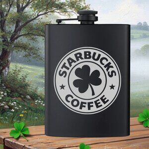 Personalized Irish Clover Starbucks Coffee Black Flask | Irish | Irish Gifts